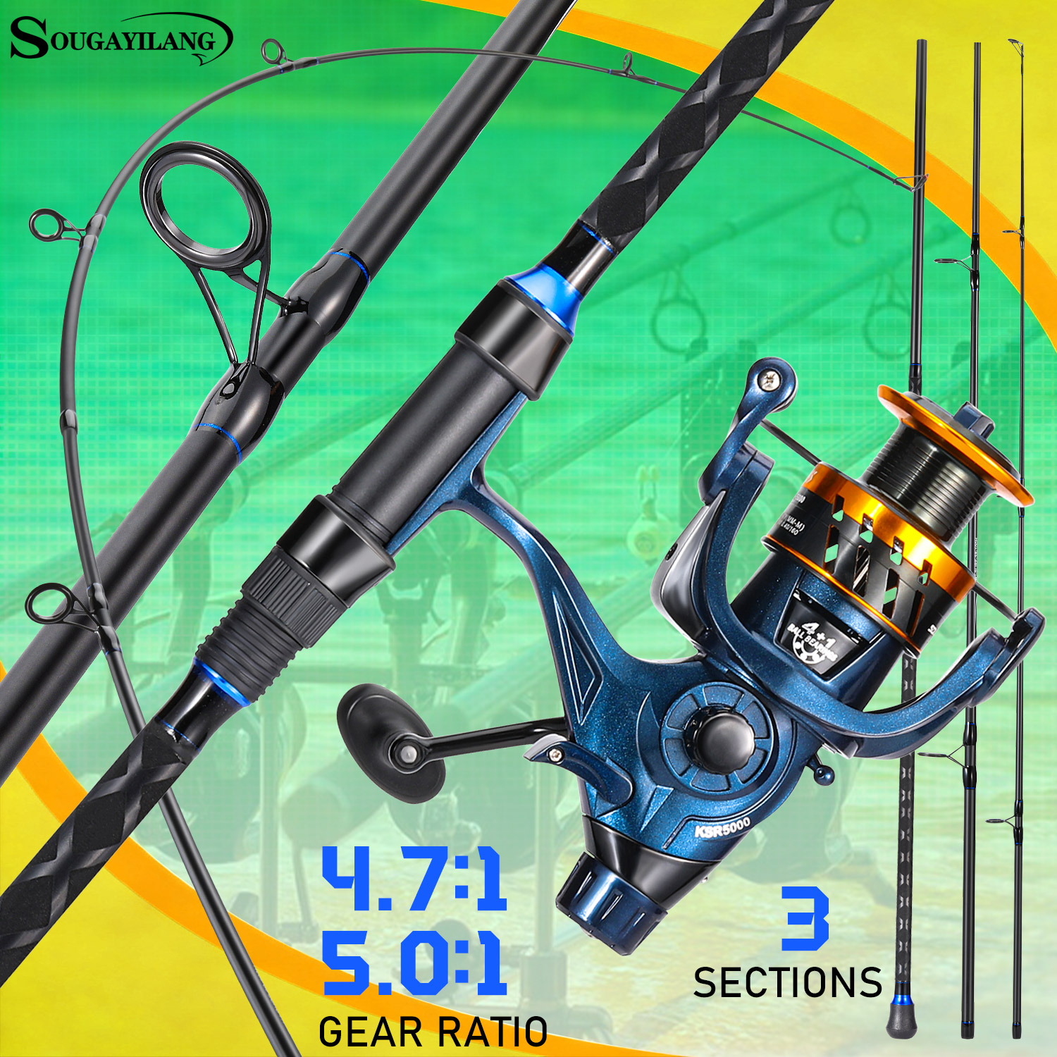 Sougayilang 3 Sections Surf Fi - Fishing Rod Combo のレビューと価格