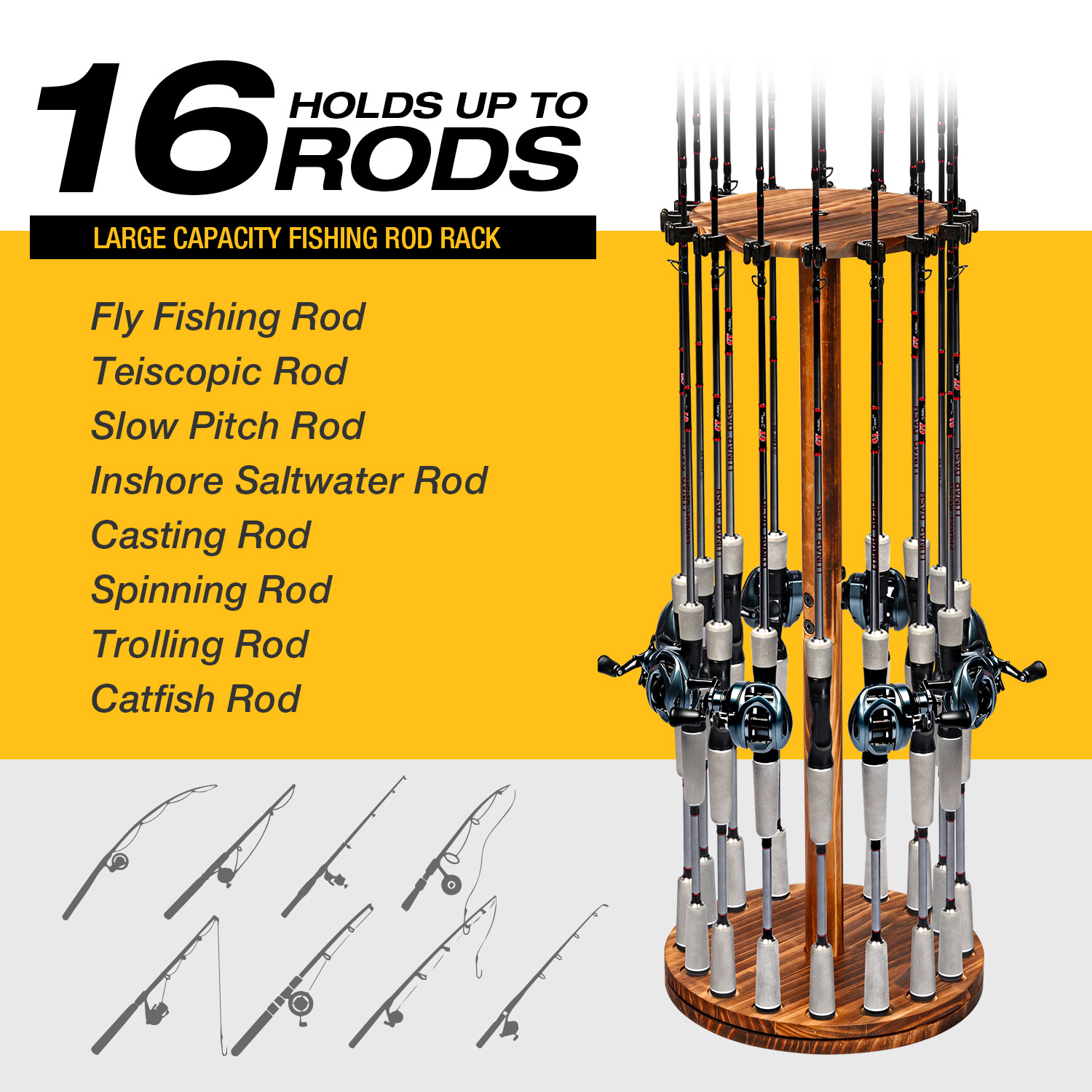 Round Carbonized Wood Fishing  - Fishing Rod Rack のレビューと価格